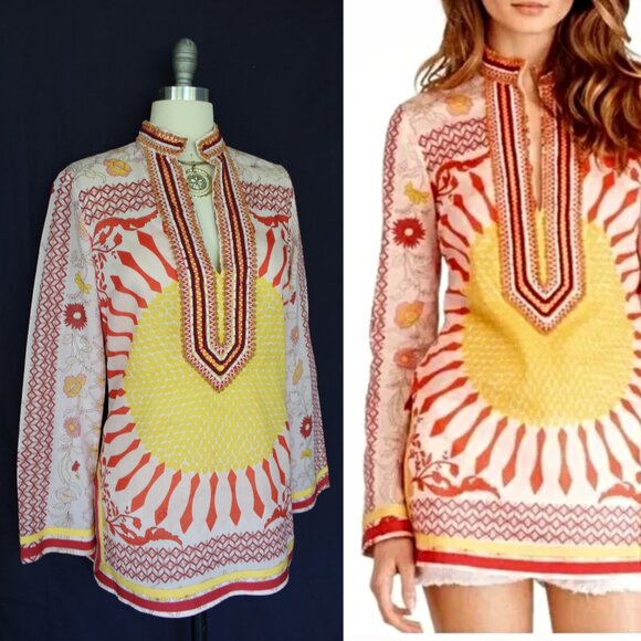 Tory Burch Tops - Vintage Tory Burch Tunic Giverny Engineer sun caftan dress blouse Beaded cotton